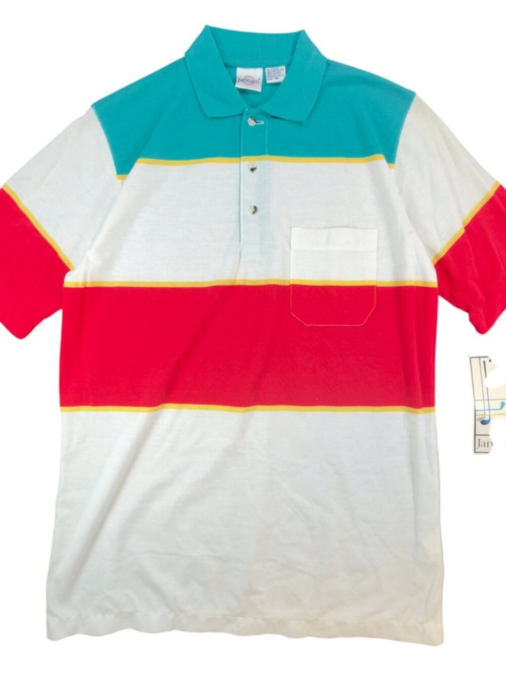 Vintage Jantzen‎ Polo Shirt Mens Medium Golf Striped Colorblock Teal Red NWT USA